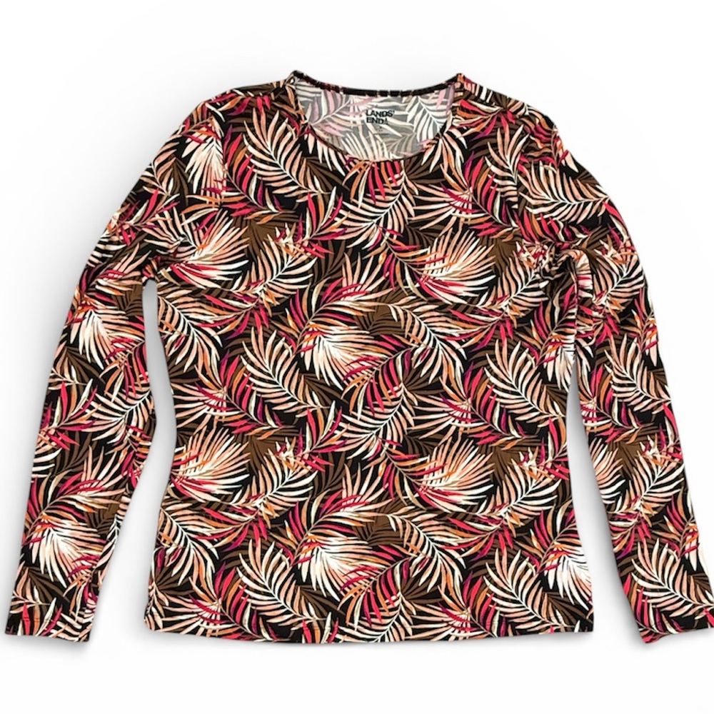 Lands End Tropical Leaf Print Long Sleeve Swim Top Size Small, Like new
